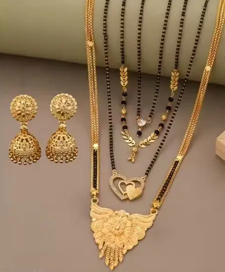 MANGALSUTRA COMBO DEAL GOLD PLATED NECKLACE PANDENT MANGALSUTRA 30 INCH AND 18 INCH COMBO PACK WITH EARRING FOR WOMEN (PACK OF 5)